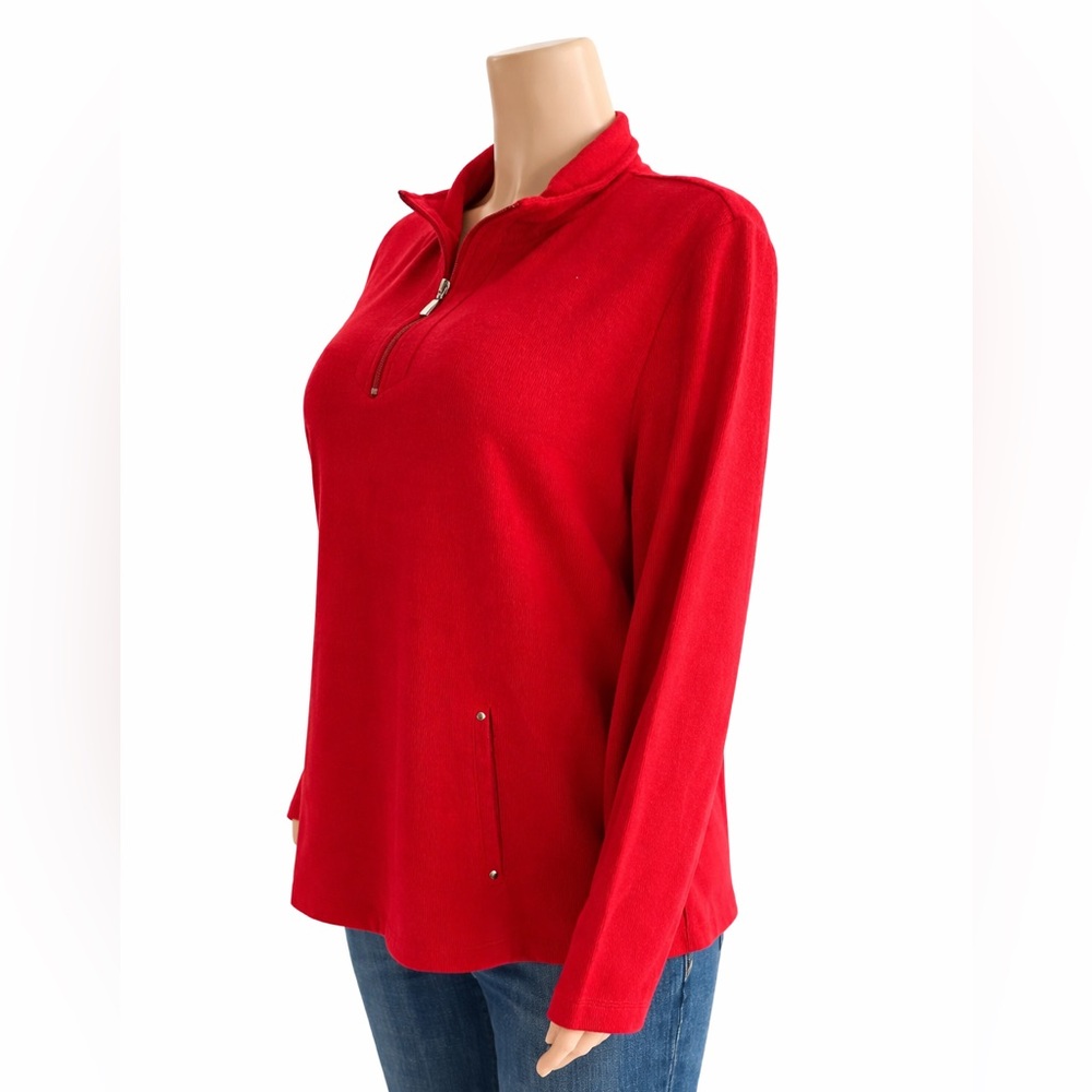Karen Scott Petite XL Red Quarter Zip Mock Neck Cotton Knit Top NWT - Picture 7 of 11